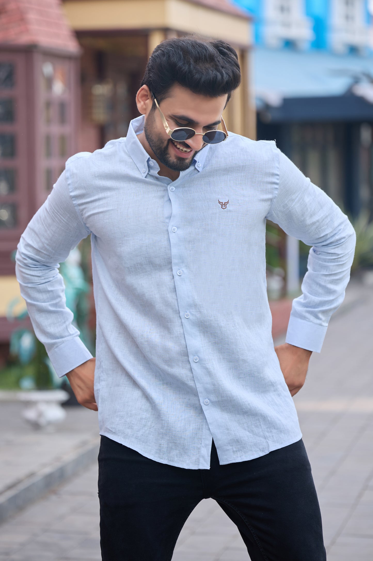 100% Linen Shirt - Sky Blue
