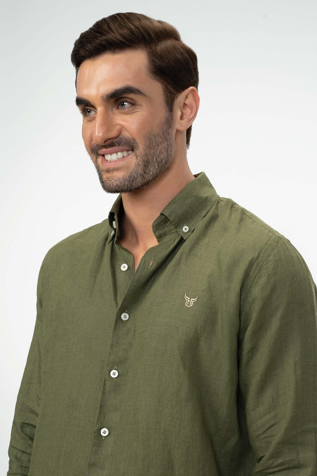 100% Linen Shirt - Olive