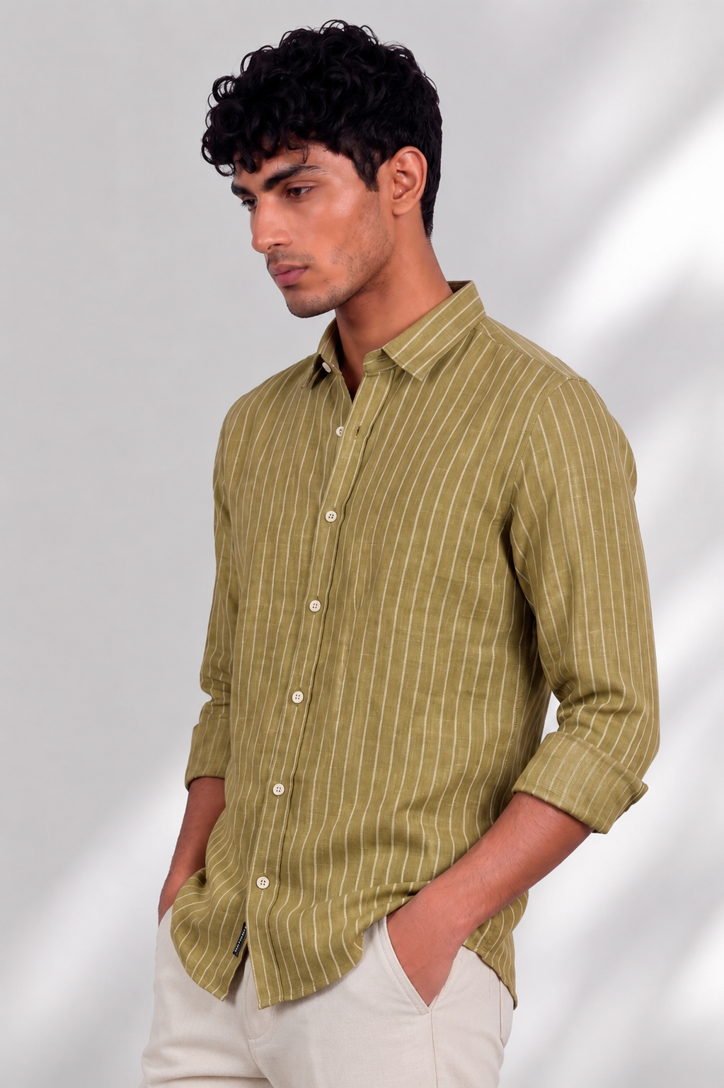 100% Linen Shirt - Stripes Mustard