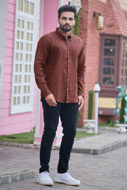 100% Linen Shirt - Brown