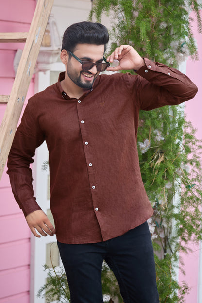 100% Linen Shirt - Brown