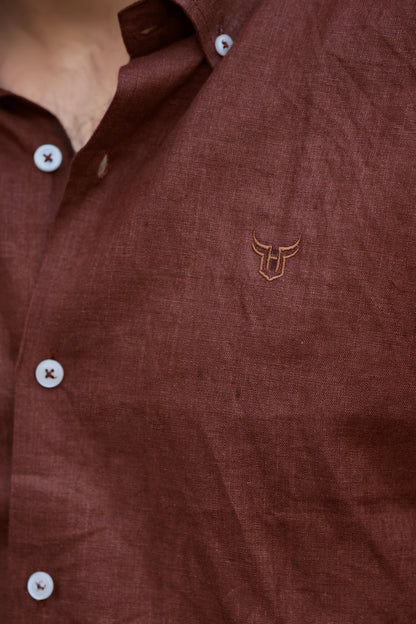 100% Linen Shirt - Brown