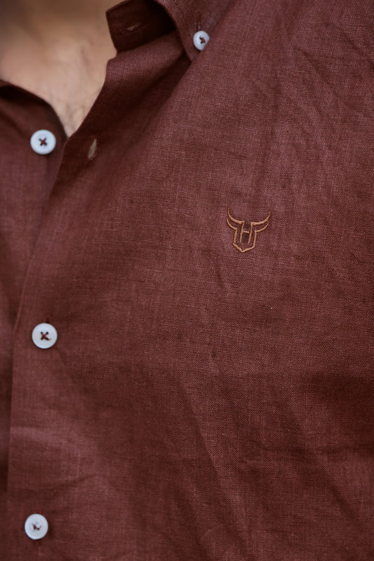 100% Linen Shirt - Brown