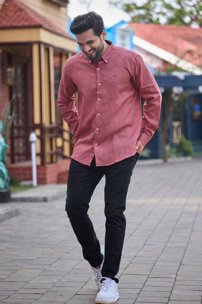 100% Linen Shirt - Peach