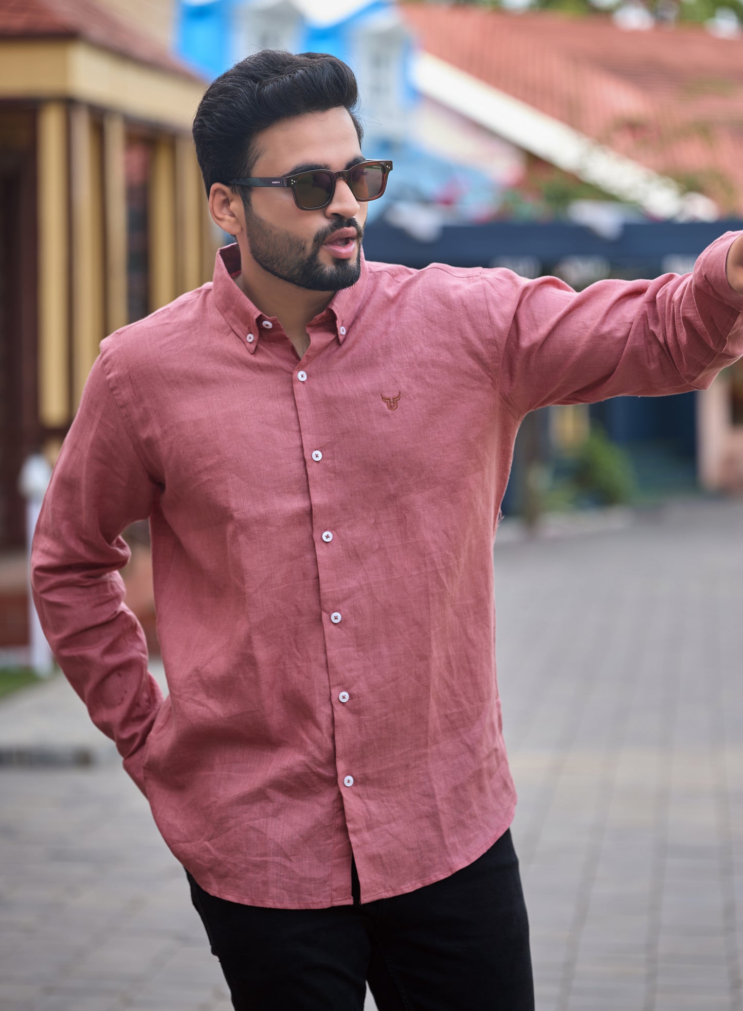 100% Linen Shirt - Peach