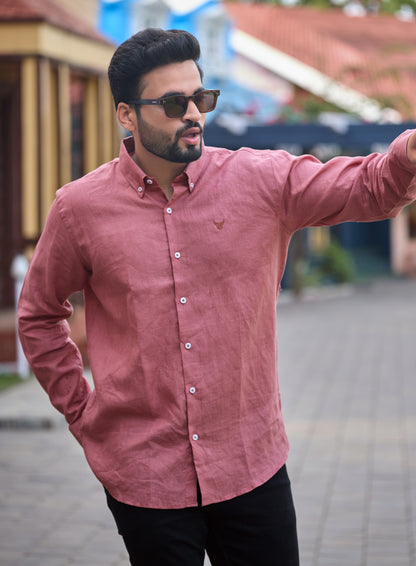 100% Linen Shirt - Peach