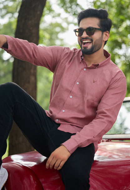 100% Linen Shirt - Peach