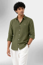 100% Linen Shirt - Olive