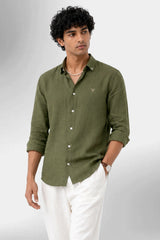 100% Linen Shirt - Olive