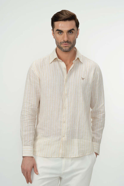 100% Linen Stripes Shirt Yellow