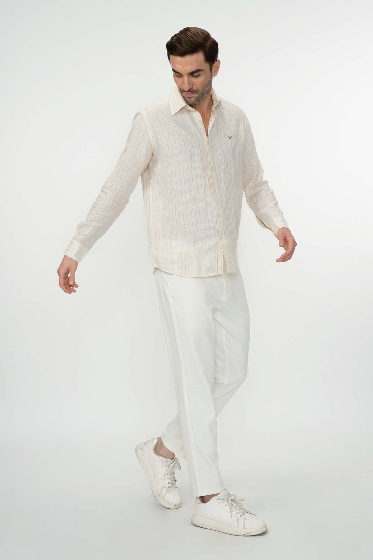 100% Linen Stripes Shirt Yellow