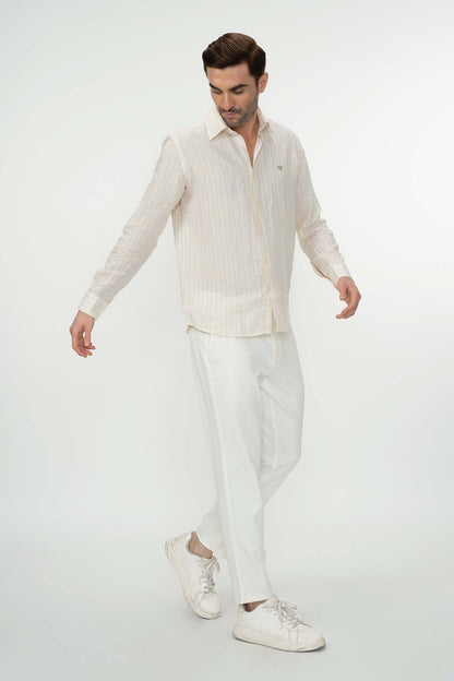 100% Linen Stripes Shirt Yellow