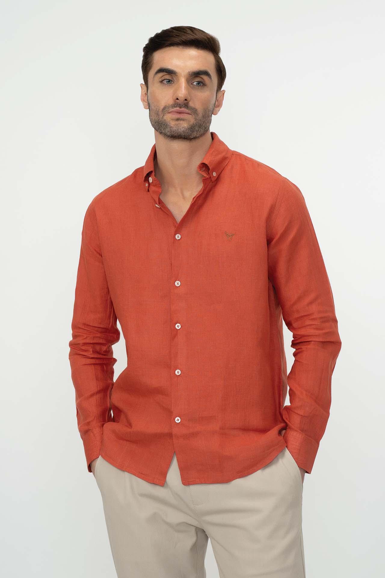 100% Linen Solid Mens Shirt