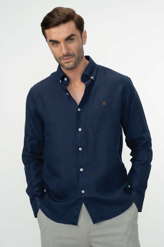 100% Linen Shirt - Navy