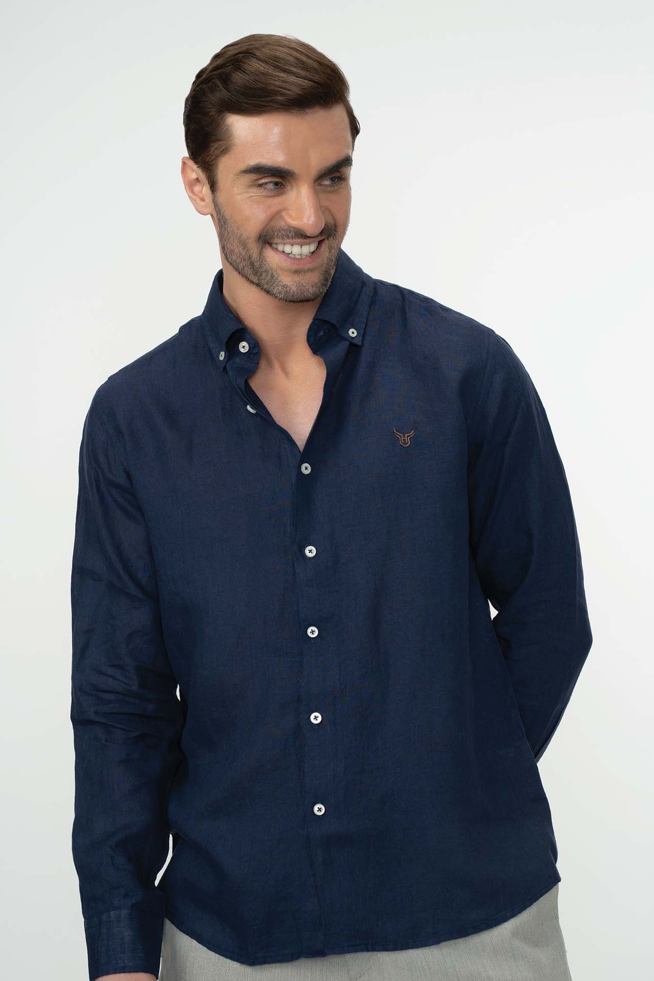 100% Linen Shirt - Navy