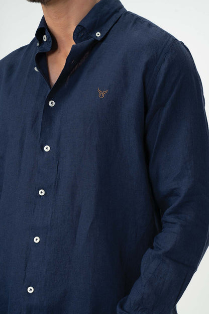 100% Linen Shirt - Navy