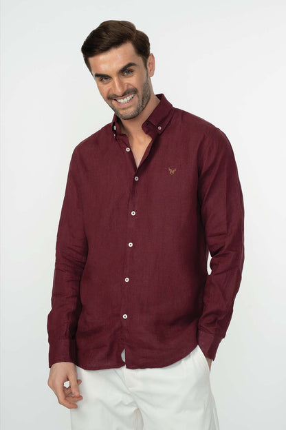 100% Linen Shirt - Maroon