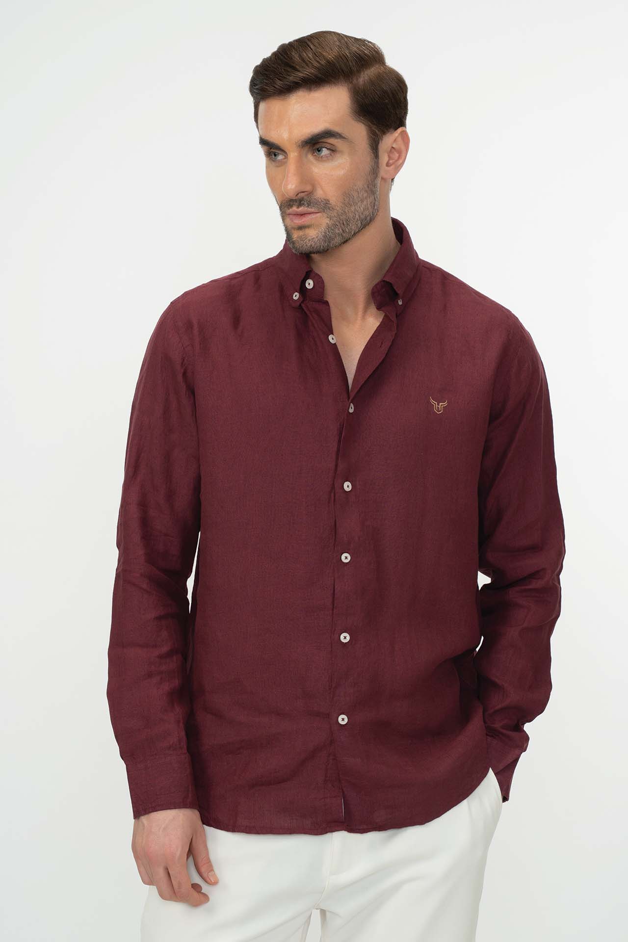 100% Linen Shirt - Maroon
