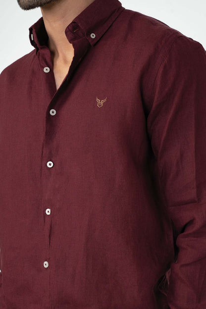 100% Linen Shirt - Maroon