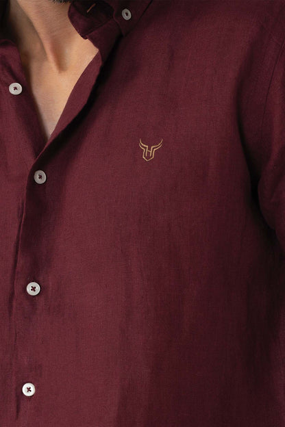 100% Linen Shirt - Maroon