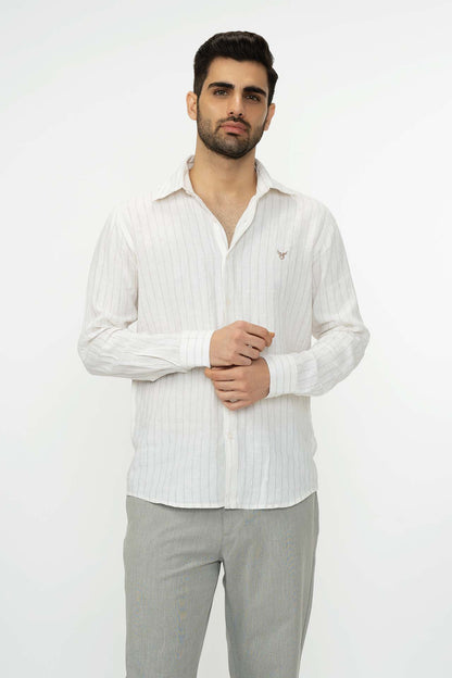 100% Linen Stripes Shirt Gray
