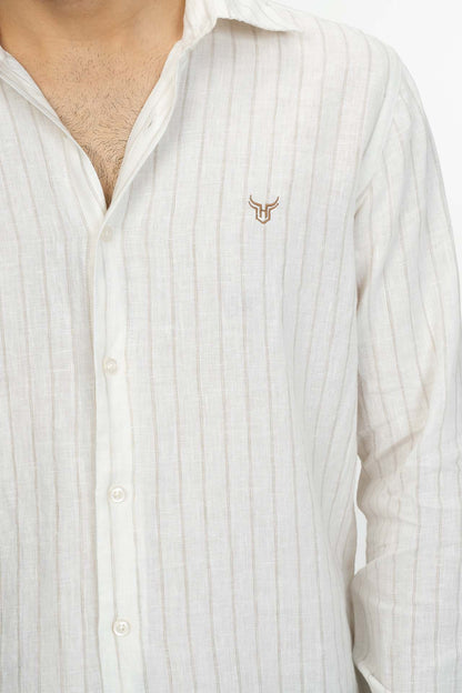 100% Linen Stripes Shirt Gray