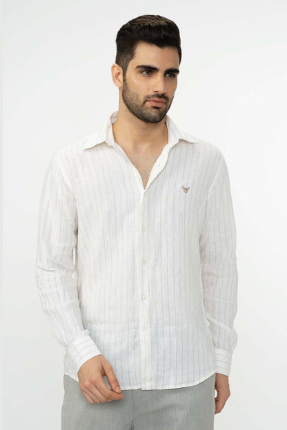 100% Linen Stripes Shirt Gray