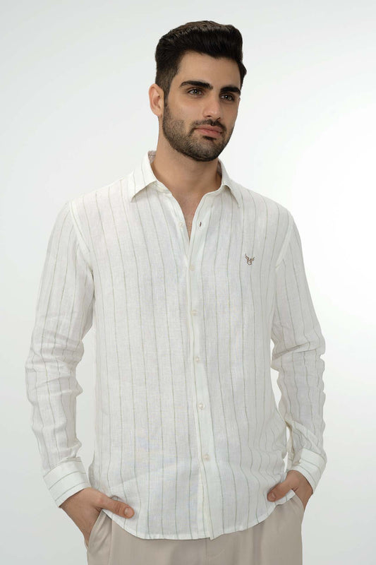 100% Linen Stripes Shirt Green