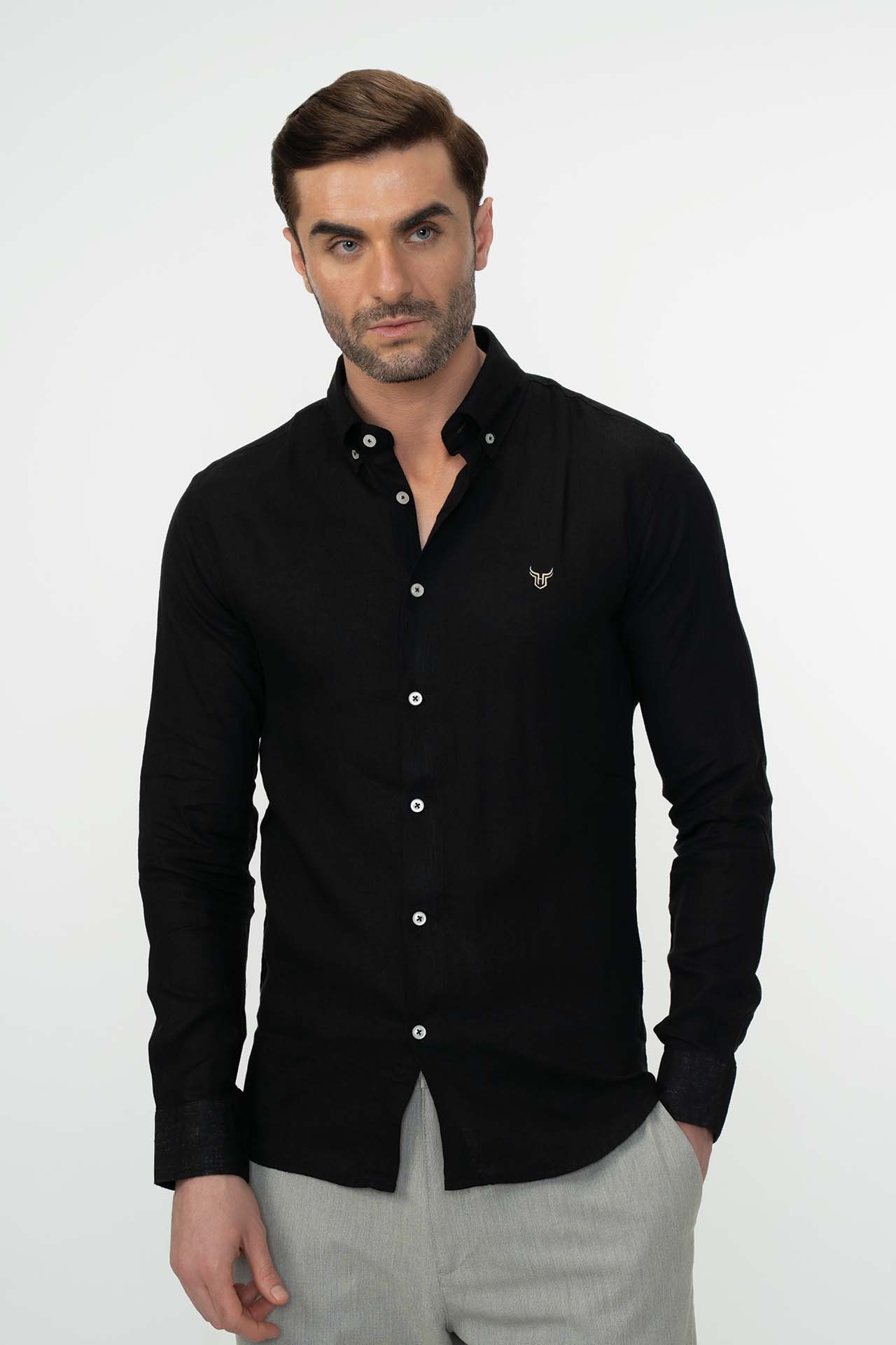 100% Linen Shirt - Black
