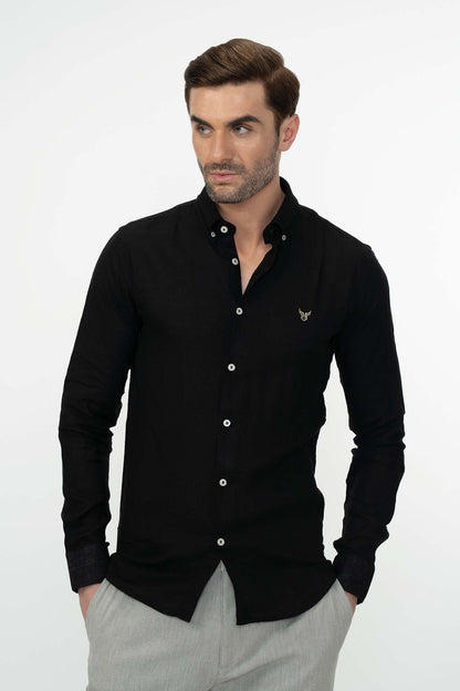 100% Linen Shirt - Black