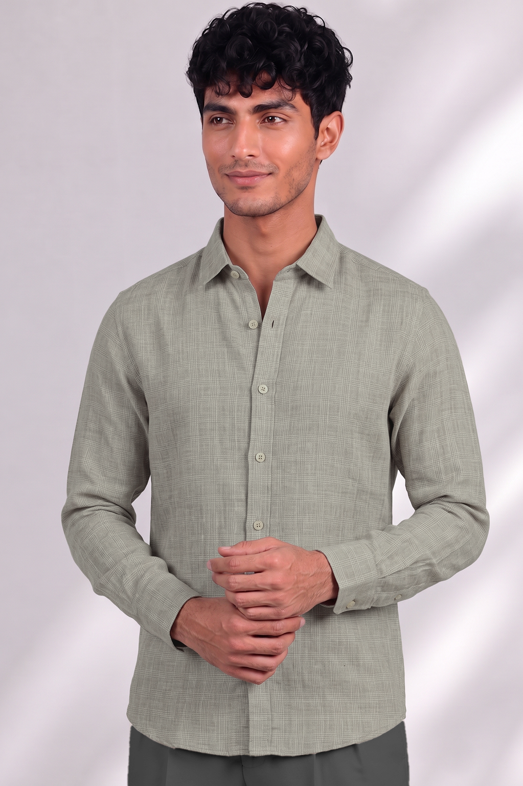 100% Linen Shirt - Checks Beige