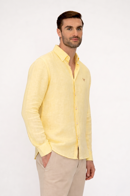 100% Linen Shirt - Yellow