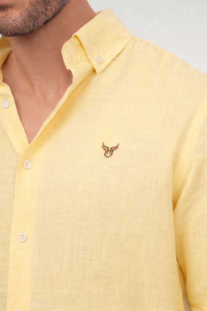 100% Linen Shirt - Yellow
