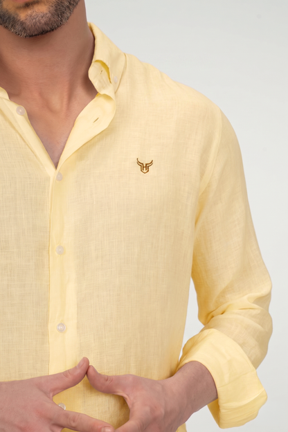 100% Linen Shirt - Yellow