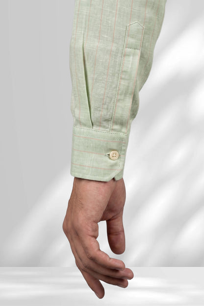 100% Linen Shirt - Stripes Mint Green