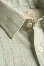 100% Linen Shirt - Stripes Mint Green