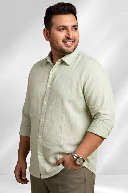 100% Linen Shirt - Stripes Mint Green