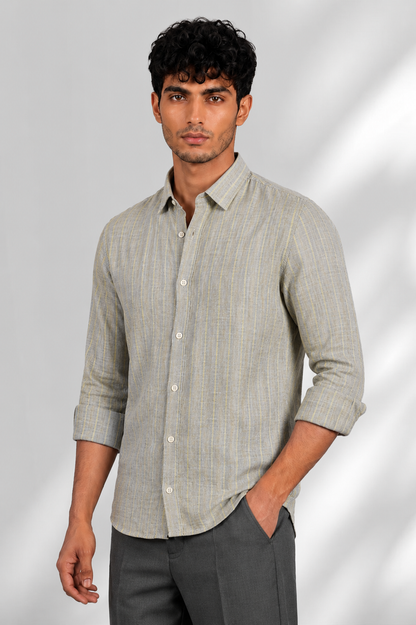100% Linen Shirt - Stripes Grey