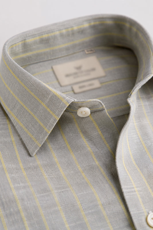 100% Linen Shirt - Stripes Grey