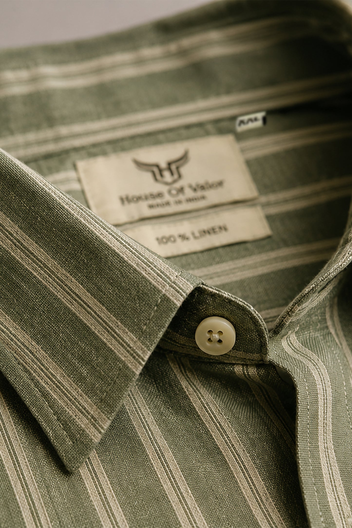 100% Linen Shirt - Stripes Olive