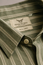 100% Linen Shirt - Stripes Olive