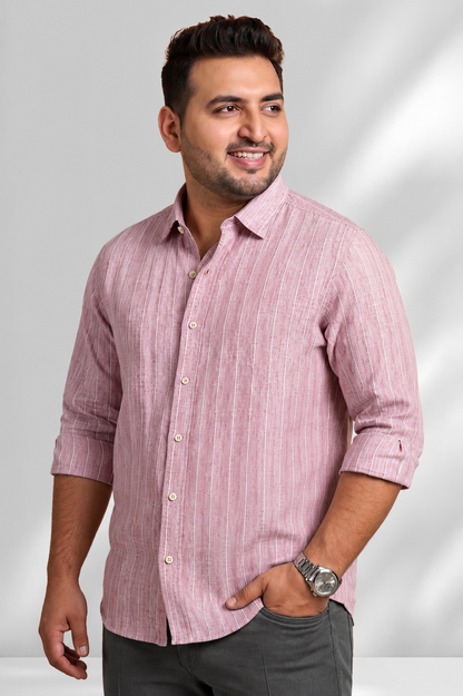 100% Linen Shirt - Stripes Pink