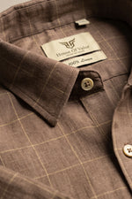 100% Linen Shirt - Checks Brown
