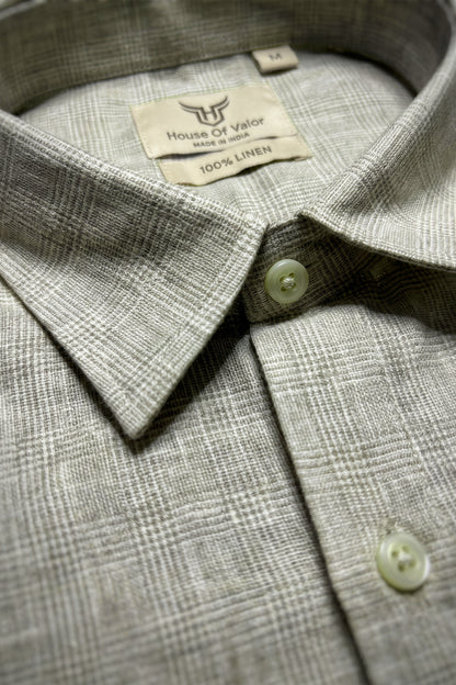 100% Linen Shirt - Checks Beige