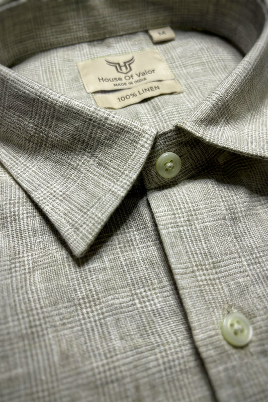 100% Linen Shirt - Checks Beige