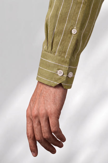 100% Linen Shirt - Stripes Mustard