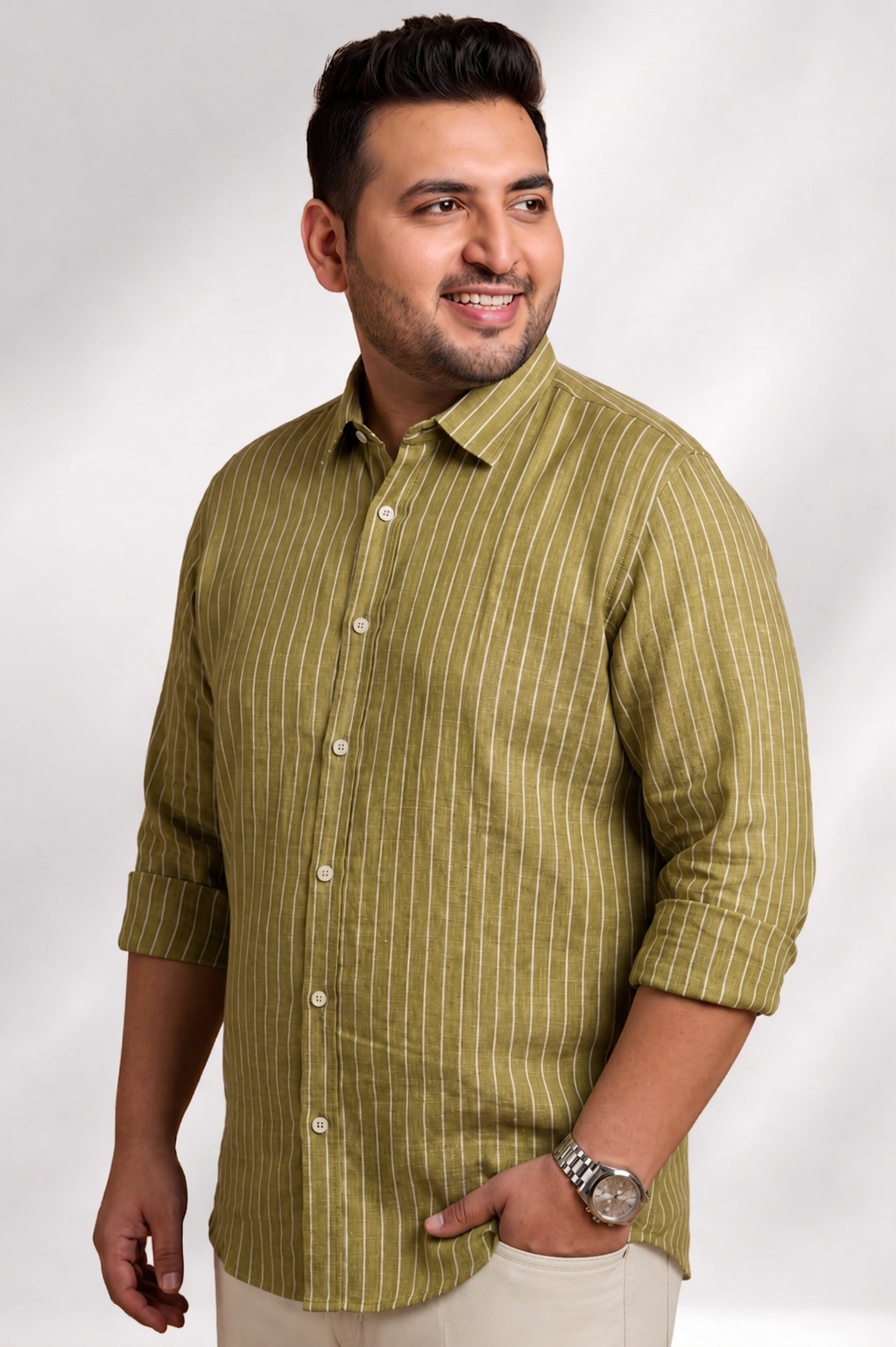 100% Linen Shirt - Stripes Mustard