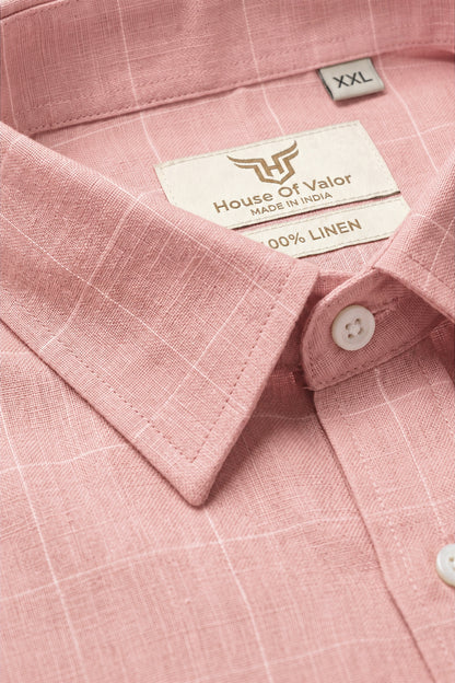 100% Linen Shirt - Checks Pink