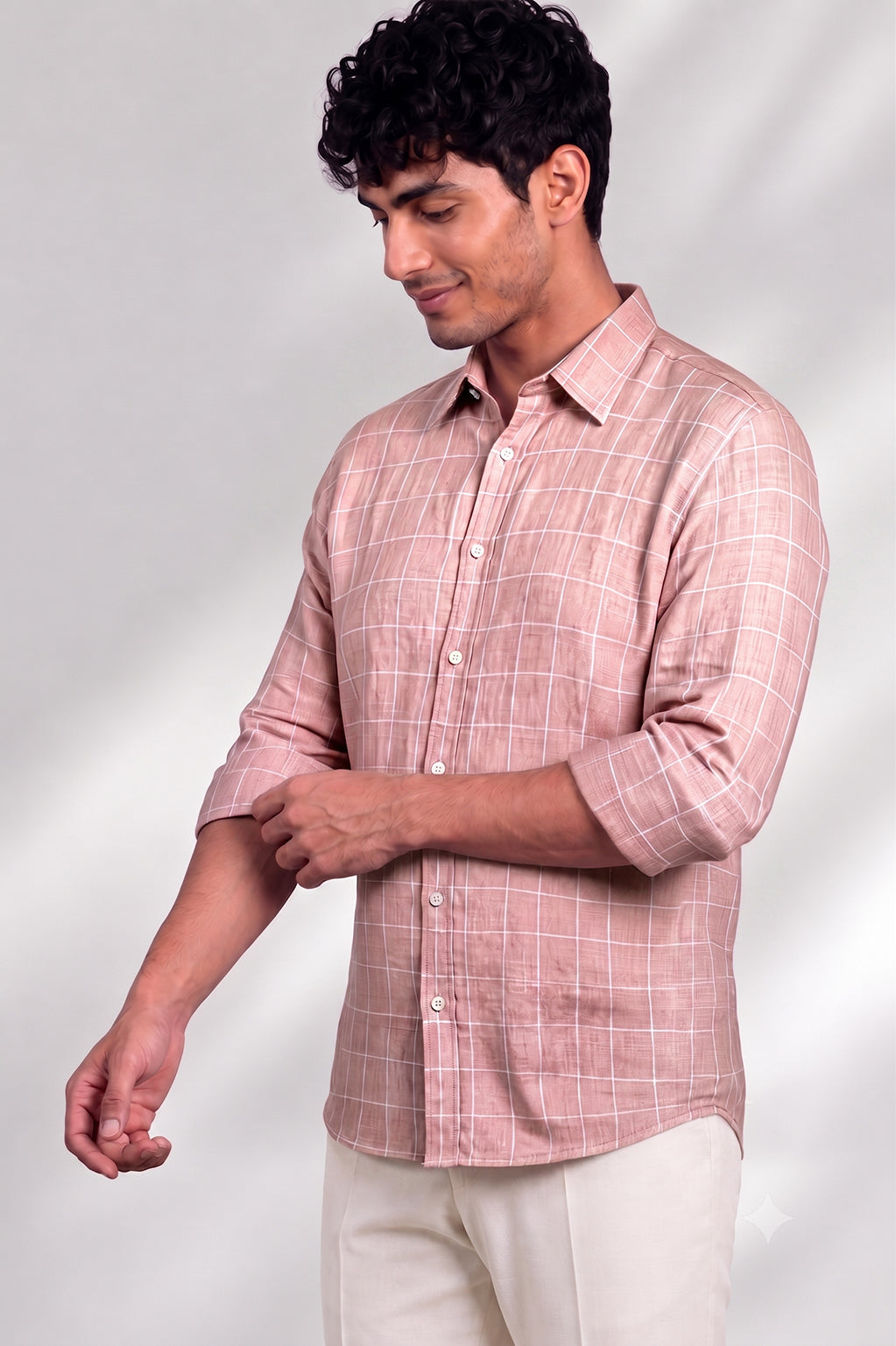 100% Linen Shirt - Checks Pink