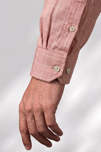 100% Linen Shirt - Checks Pink